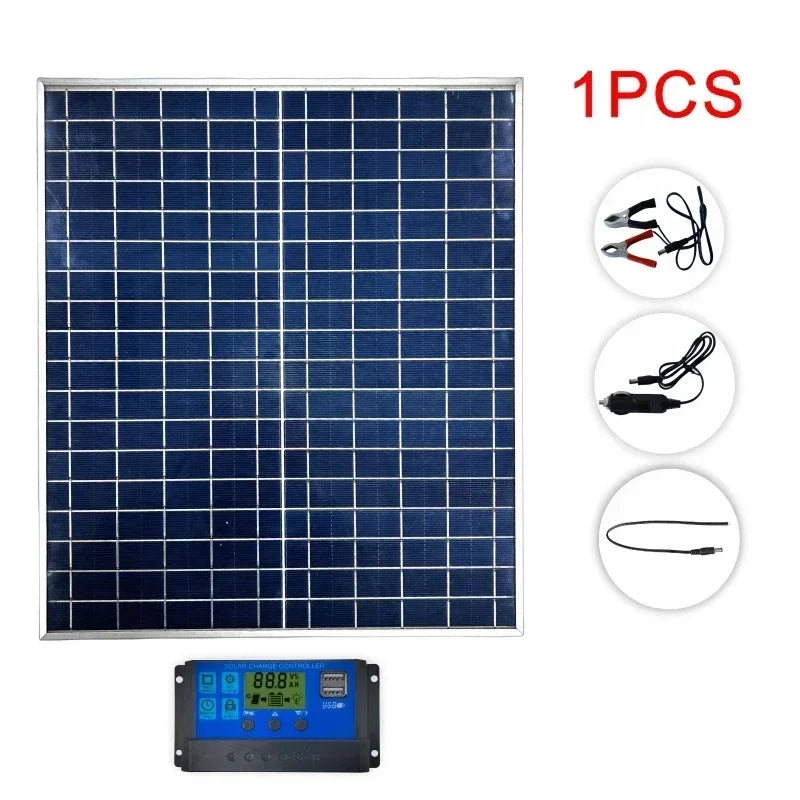 Painel Solar Fotovoltaico (500W / 1000W) 12V | Kit de Banco de Potência 100A | Controlador de Placa Solar para Casa/Camping/Carro | Carregador de Bateria Rápido