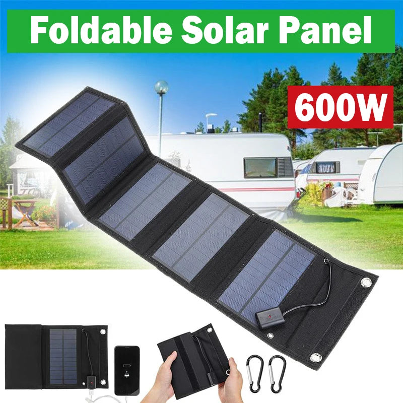 Painel Solar Dobrável 600W | Carregador de Telefone 5V | Painéis Solares Placa USB Painéis Solares | Banco de Potência para Celular/Camping/Emergência