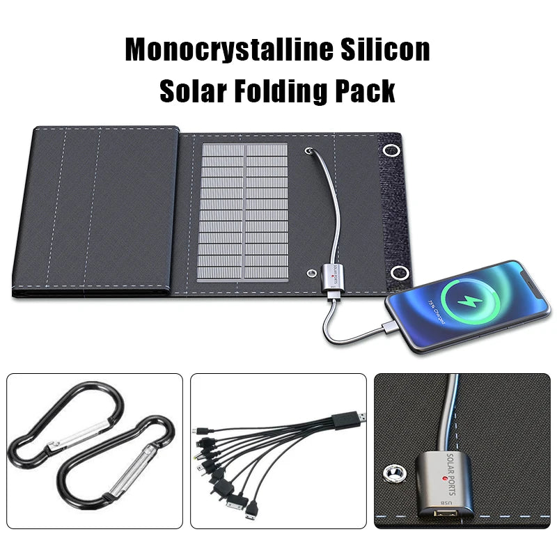 Painel Solar Dobrável 600W | Carregador de Telefone 5V | Painéis Solares Placa USB Painéis Solares | Banco de Potência para Celular/Camping/Emergência