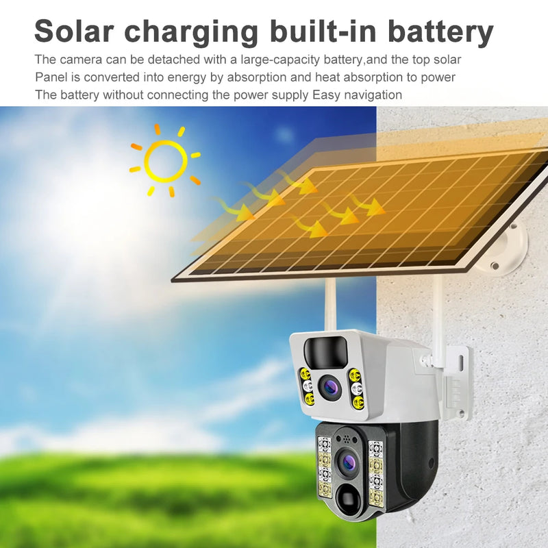 Câmera de Segurança Solar 4G/ WIFI Duas Lentes com Visão Noturna 8MP 4k