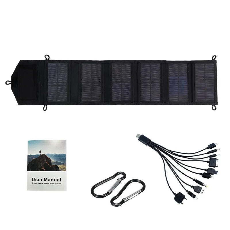 Carregador de Painel Solar de Poli-silício Portátil | 500W - USB 5 VCC | Painel Solar Dobrável para carregamento de telefone | Banco de energia para caminhadas e acampamentos