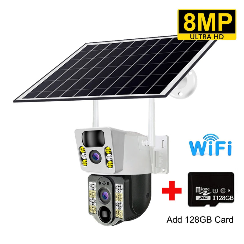 Câmera de Segurança Solar 4G/ WIFI Duas Lentes com Visão Noturna 8MP 4k