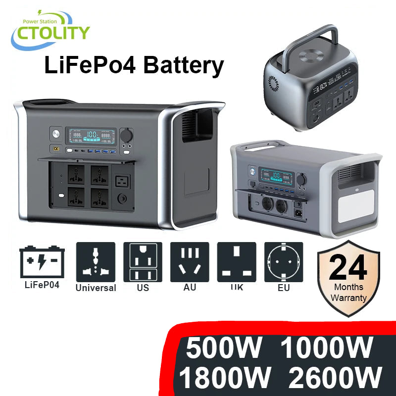 Estação de Energia Portátil de (2600W / 1800W / 1000W) | Gerador Solar Baterias LiFePo4 220V Fornecimento de armazenamento de energia para Acampamentos